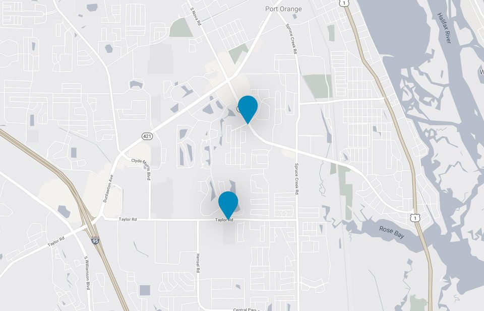 Port Orange map with pins to indicate motorcycle crashes