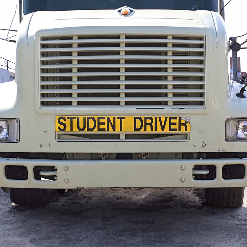 Student driver sign on semitruck