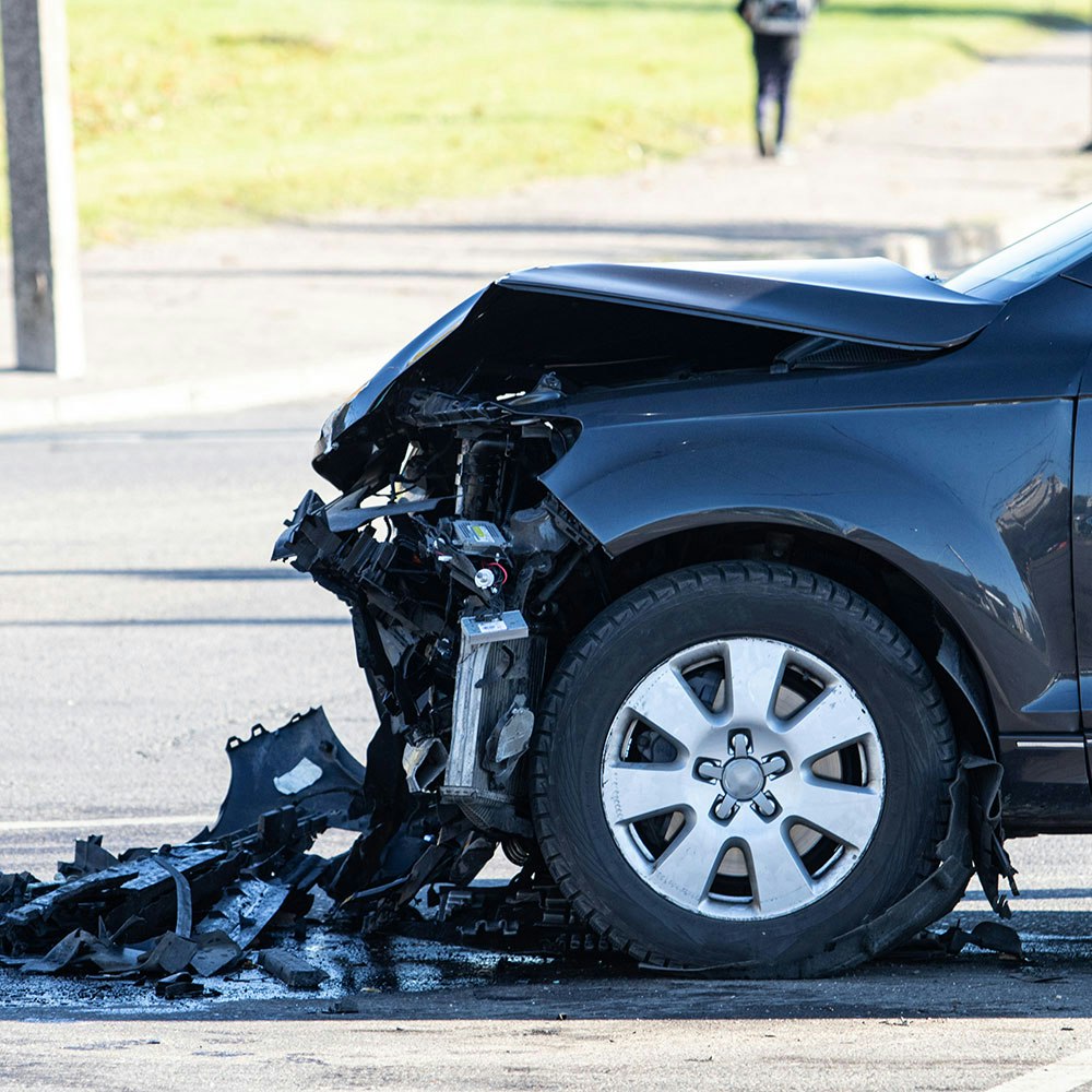 Car with demolished front end