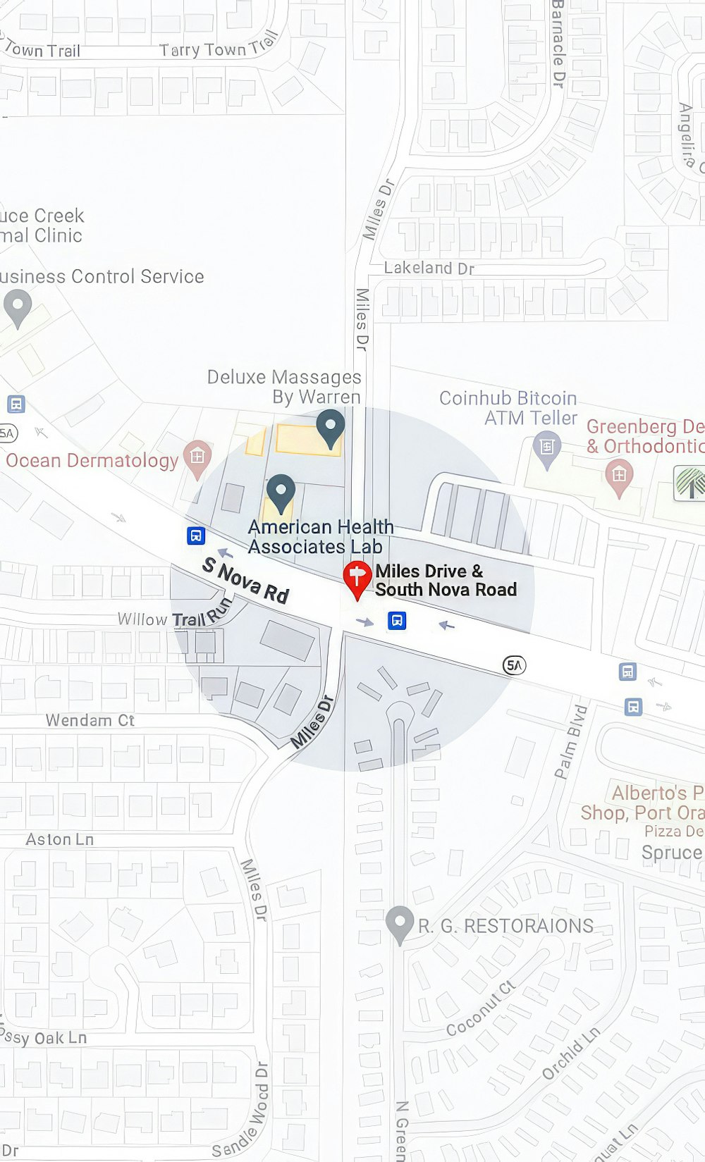 Map section of Nova Road and Miles Drive intersection