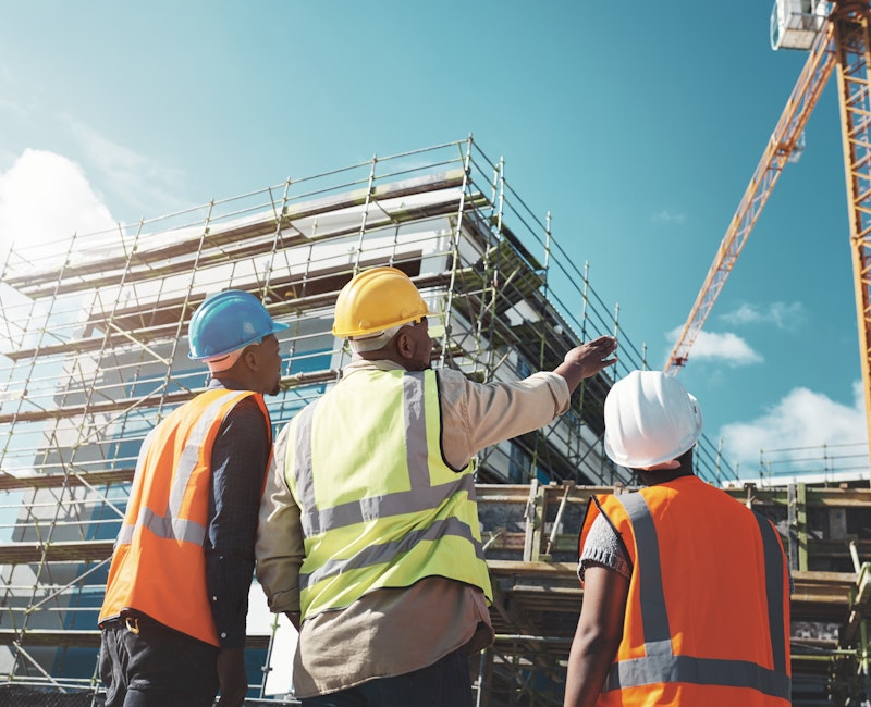 Construction workers on a building site