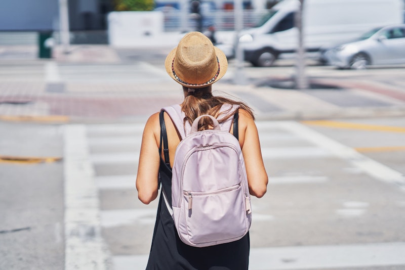 woman crossing the street