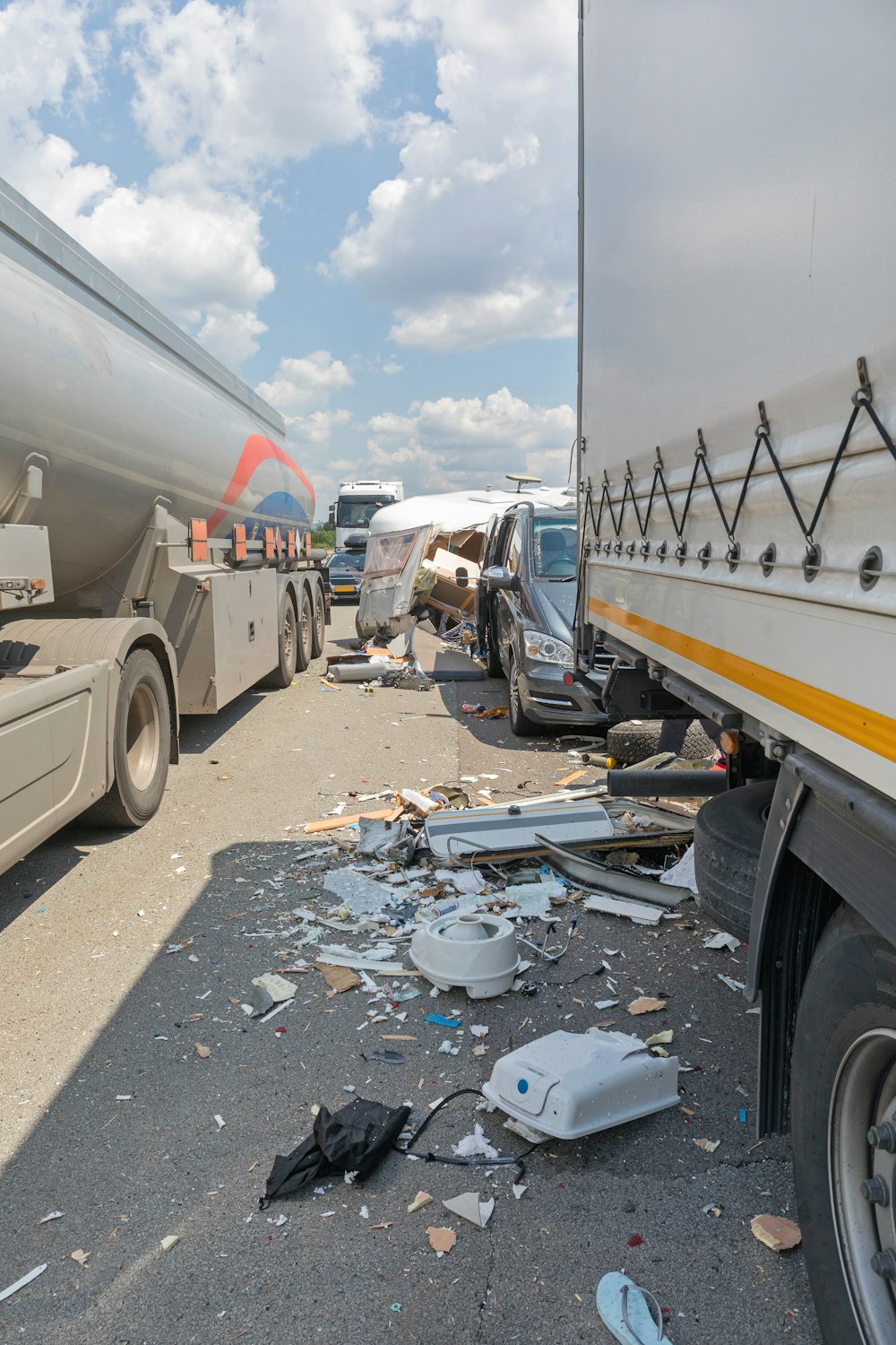 Truck accident with debris