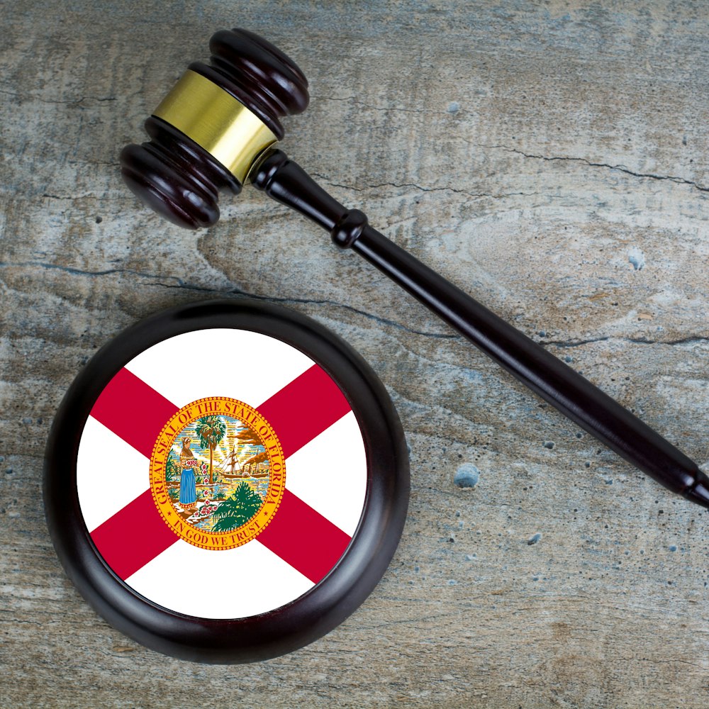 gavel with the Florida flag on the block