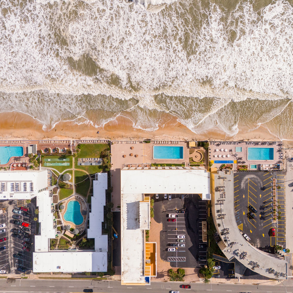 Aerial view of Ormond Beach, Florida, coastline and beachfront properties