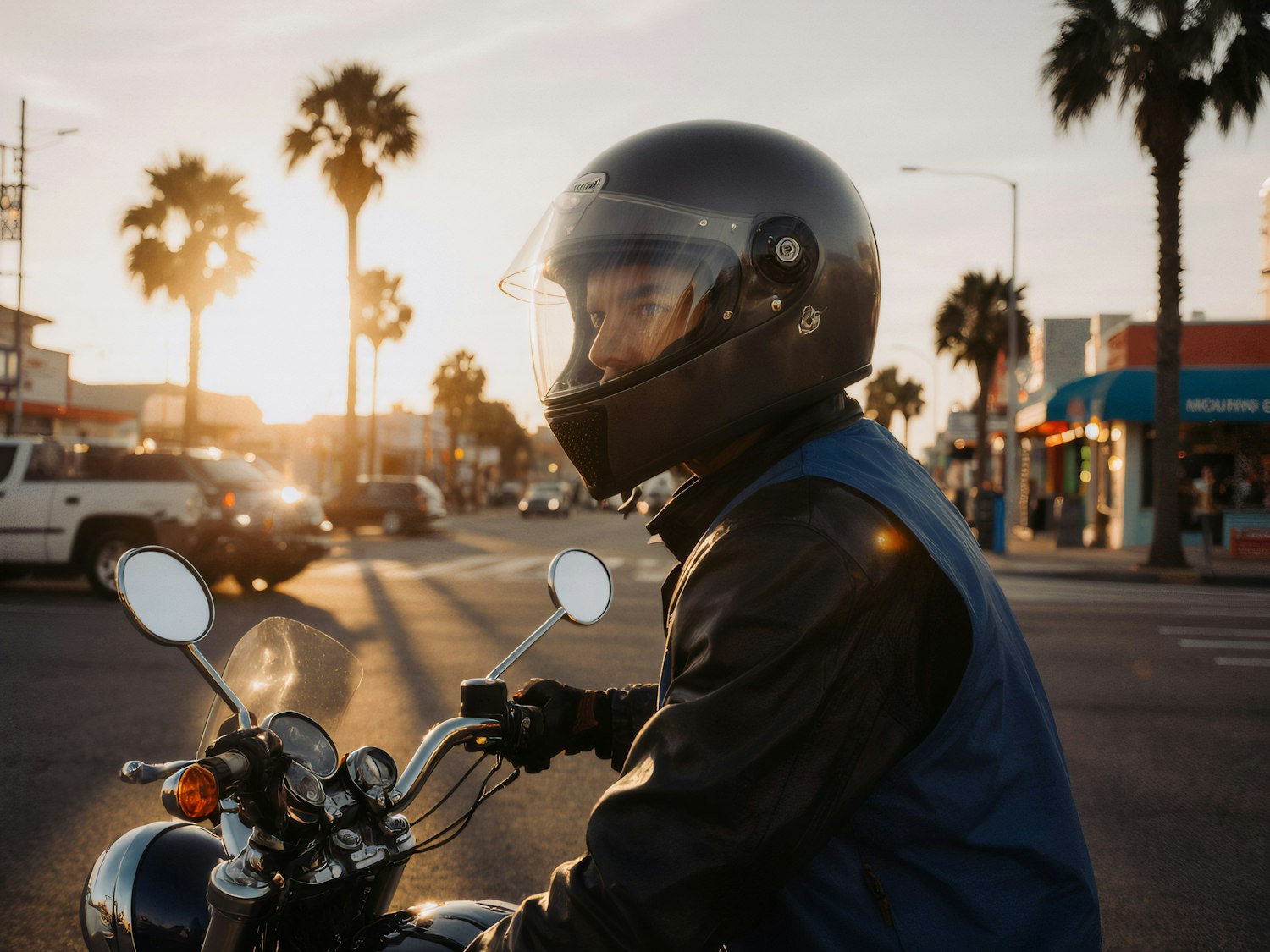Man on motorcycle with helmet