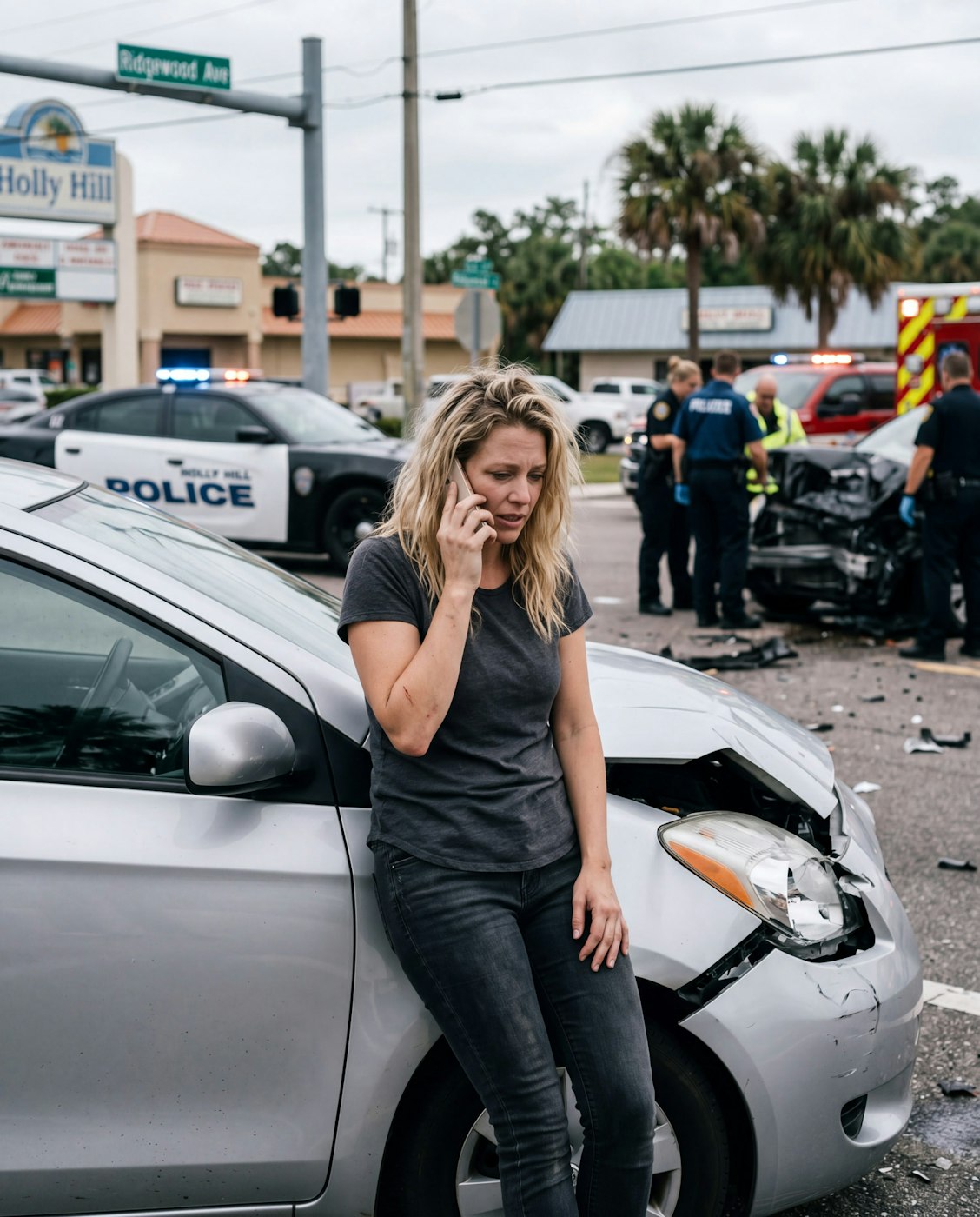 woman making call after a wreck
