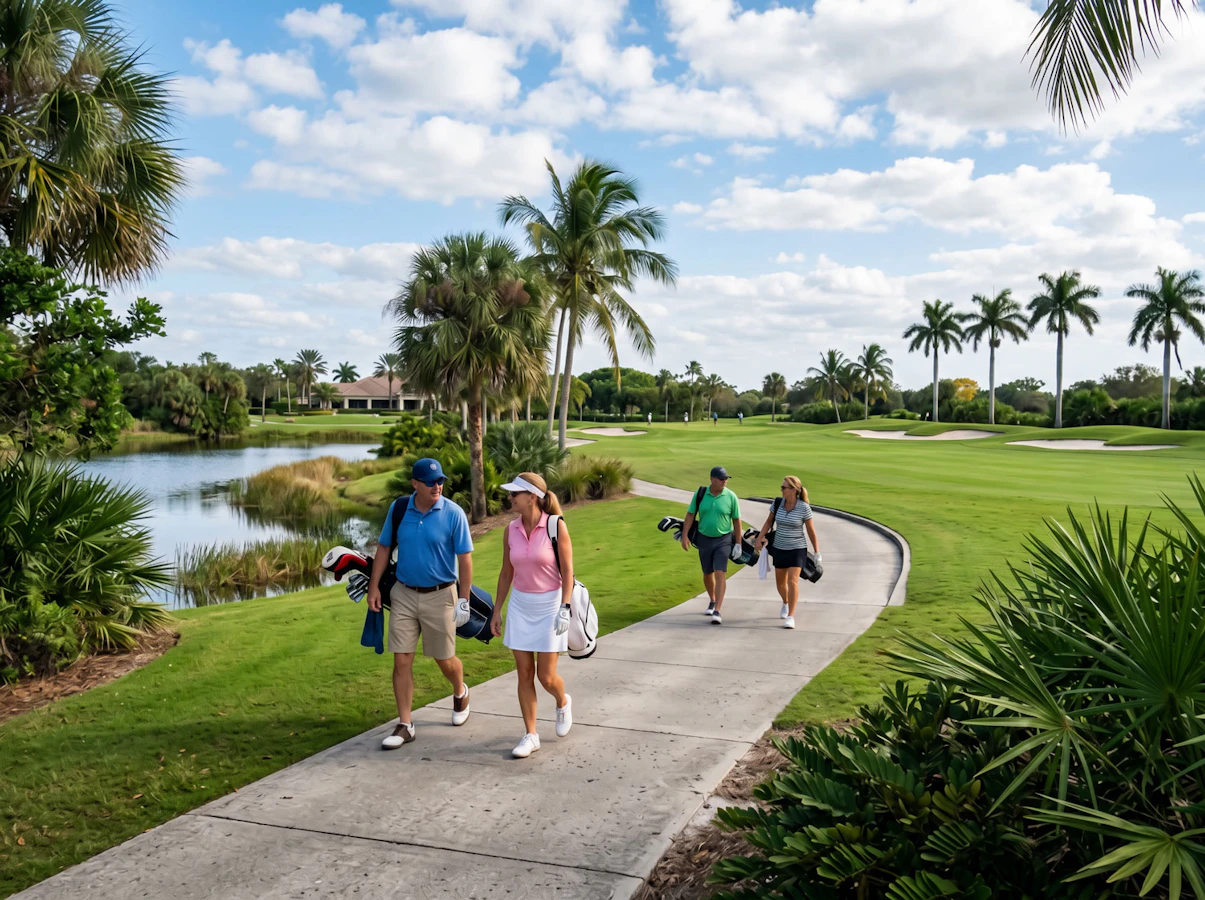 People walking on a golf course