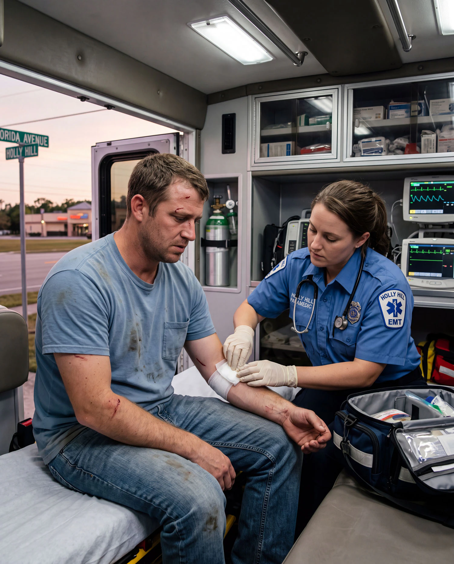 Paramedic assisting someone from a car accident