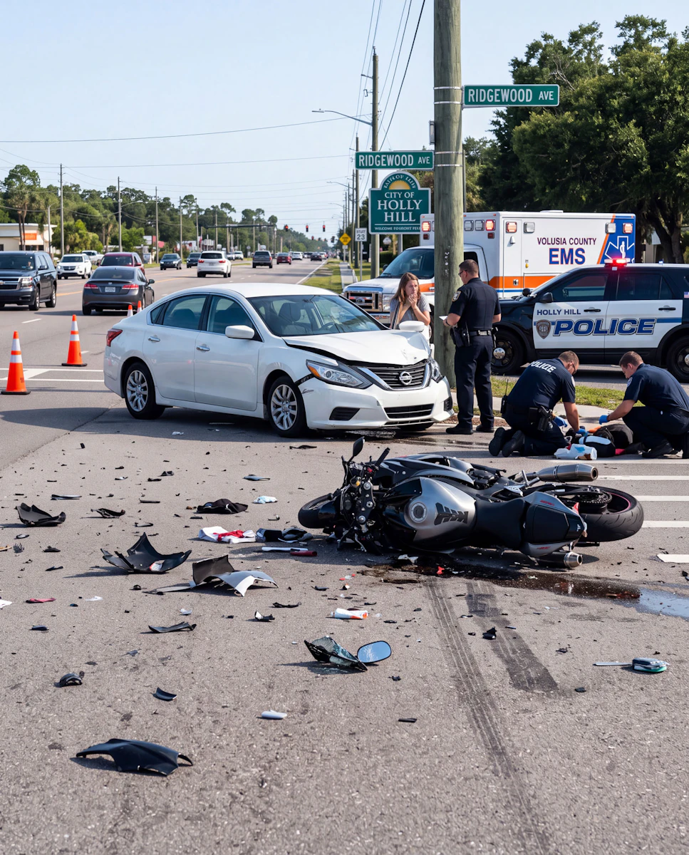 Car and motorcycle accident