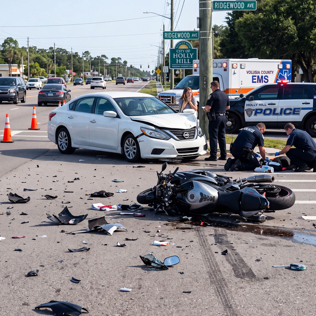 Car and motorcycle accident