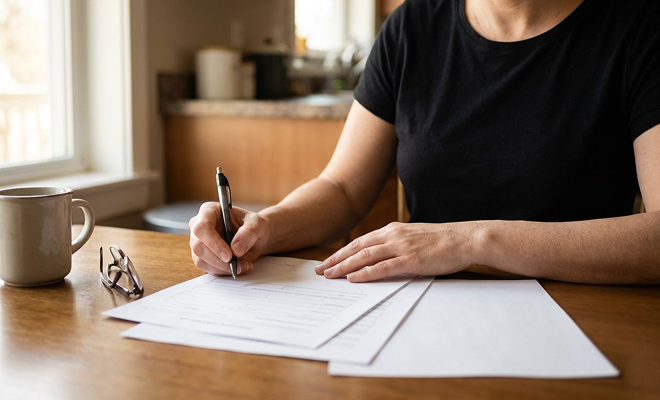 Patient filling out forms at home