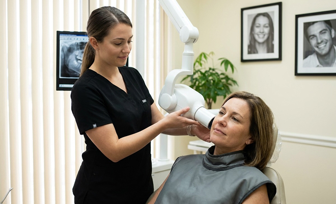 Woman getting a dental x-ray