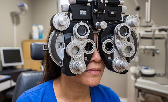Woman getting an eye exam