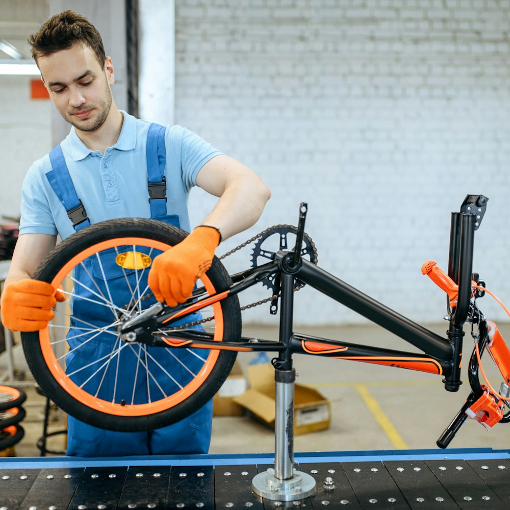 Man working on a bike