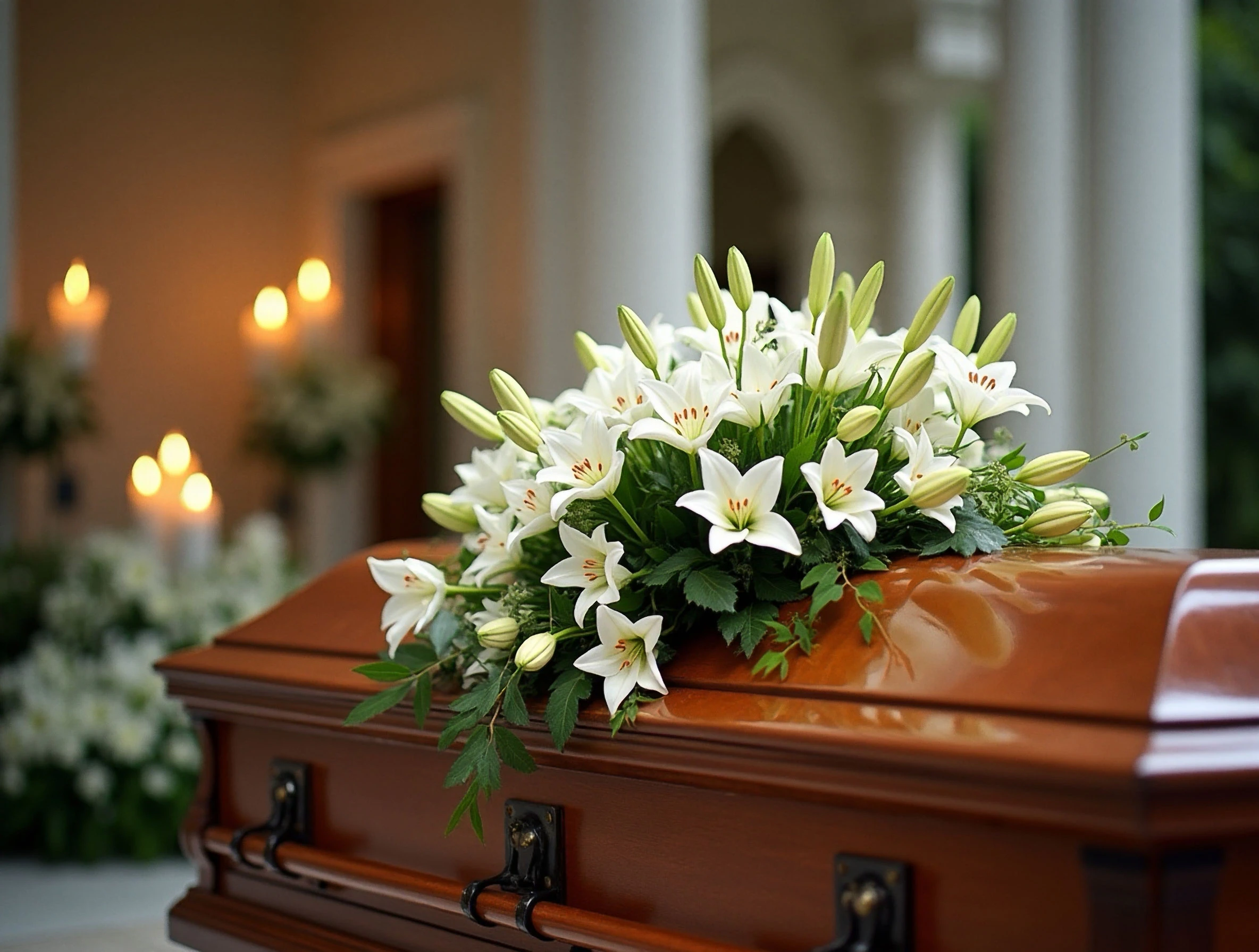 Coffin with flowers at a funeral
