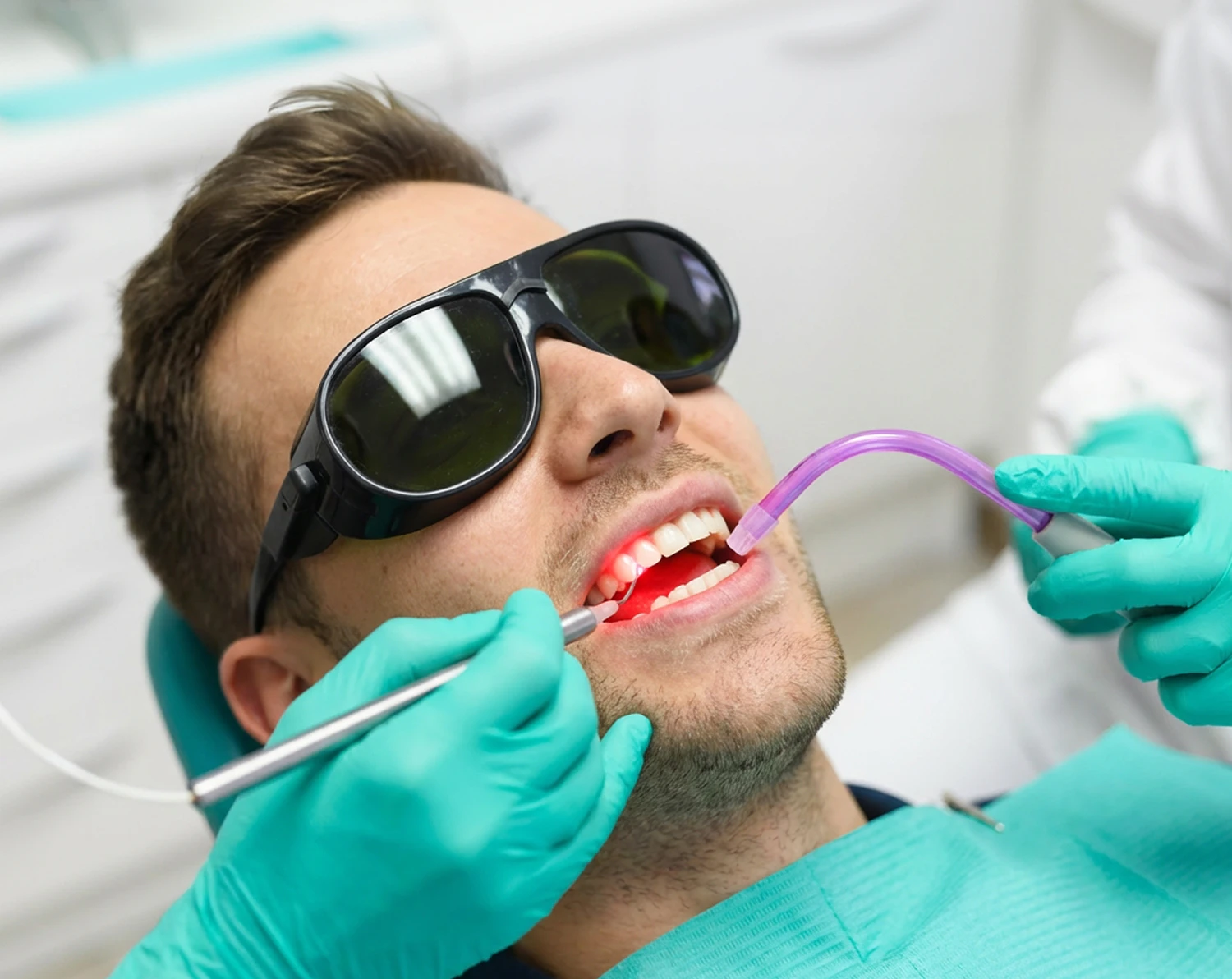 Patient during gum contouring procedure