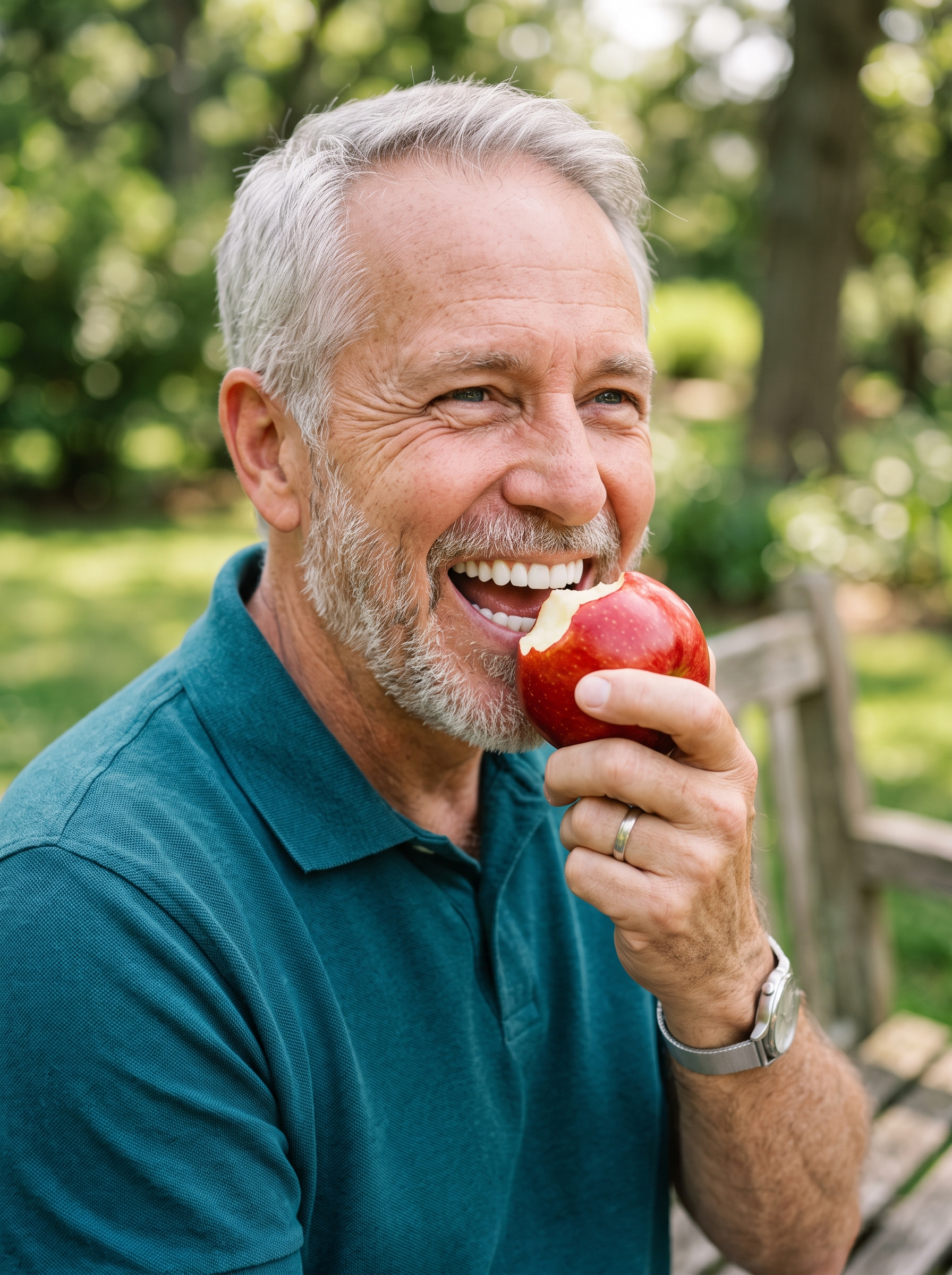 Man biting into an apple