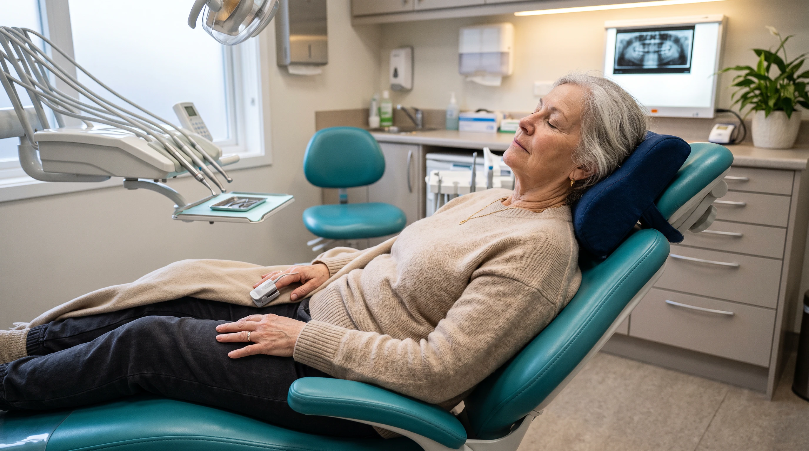 woman sleeping in dental chair