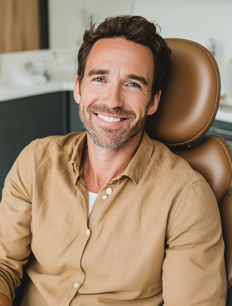 Man smiling in dental exam chair
