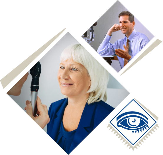 Collage of patients and eye doctors