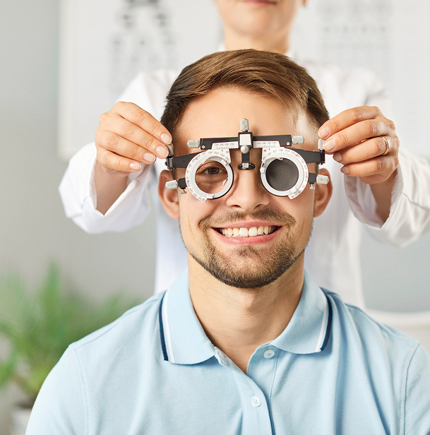 man getting eyes examined
