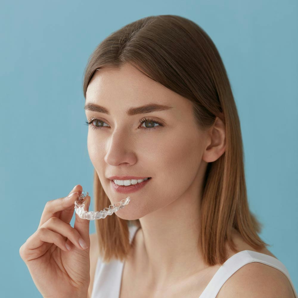 Woman holding an invisalign