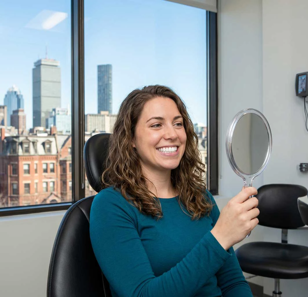 woman admiring her dental work