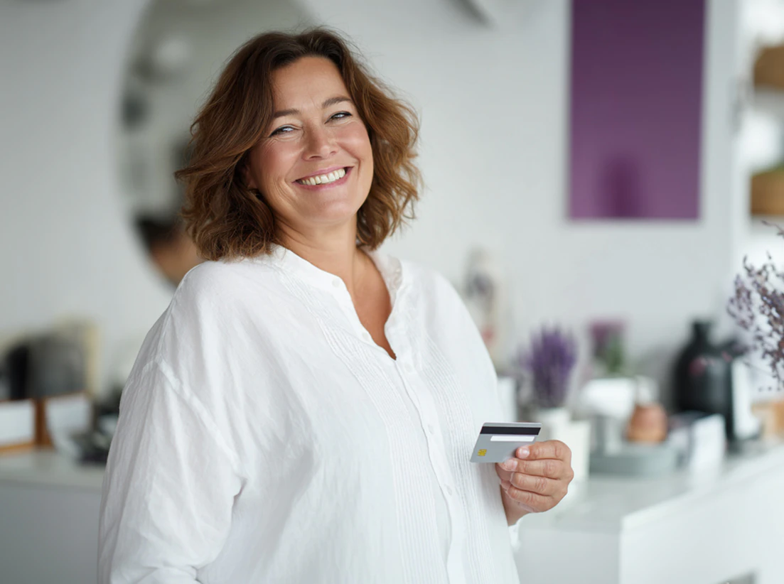 woman paying with card