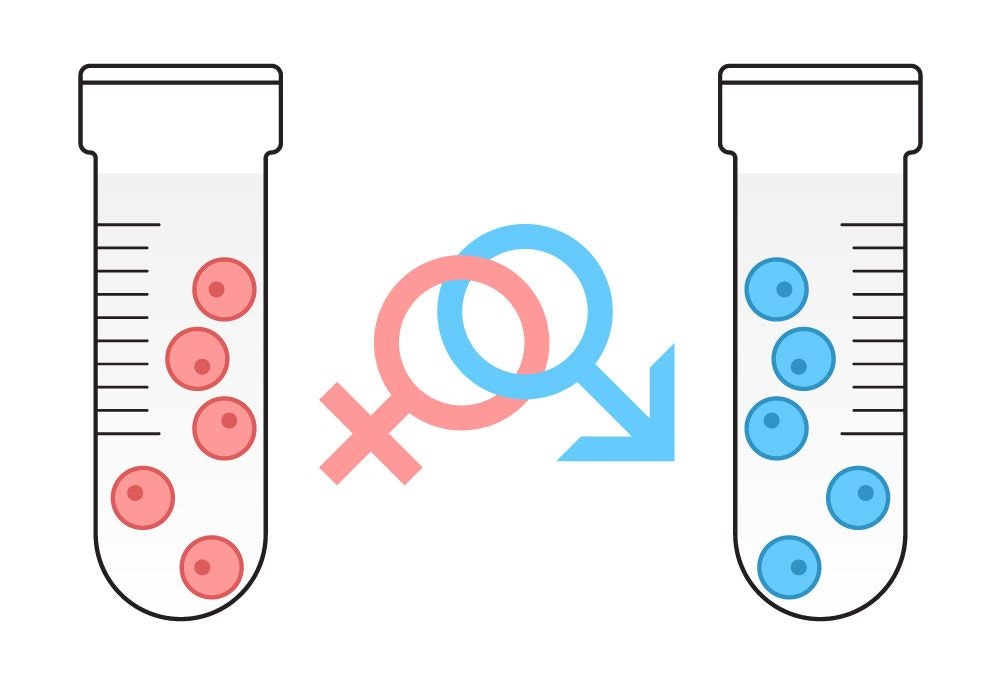 two test tubes and the symbols for male and female