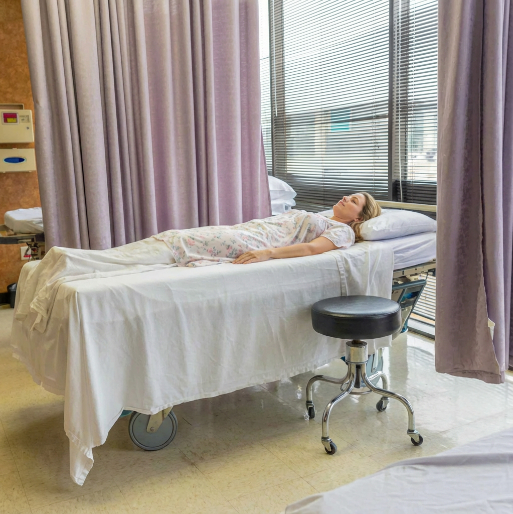 Woman lying in hospital bed
