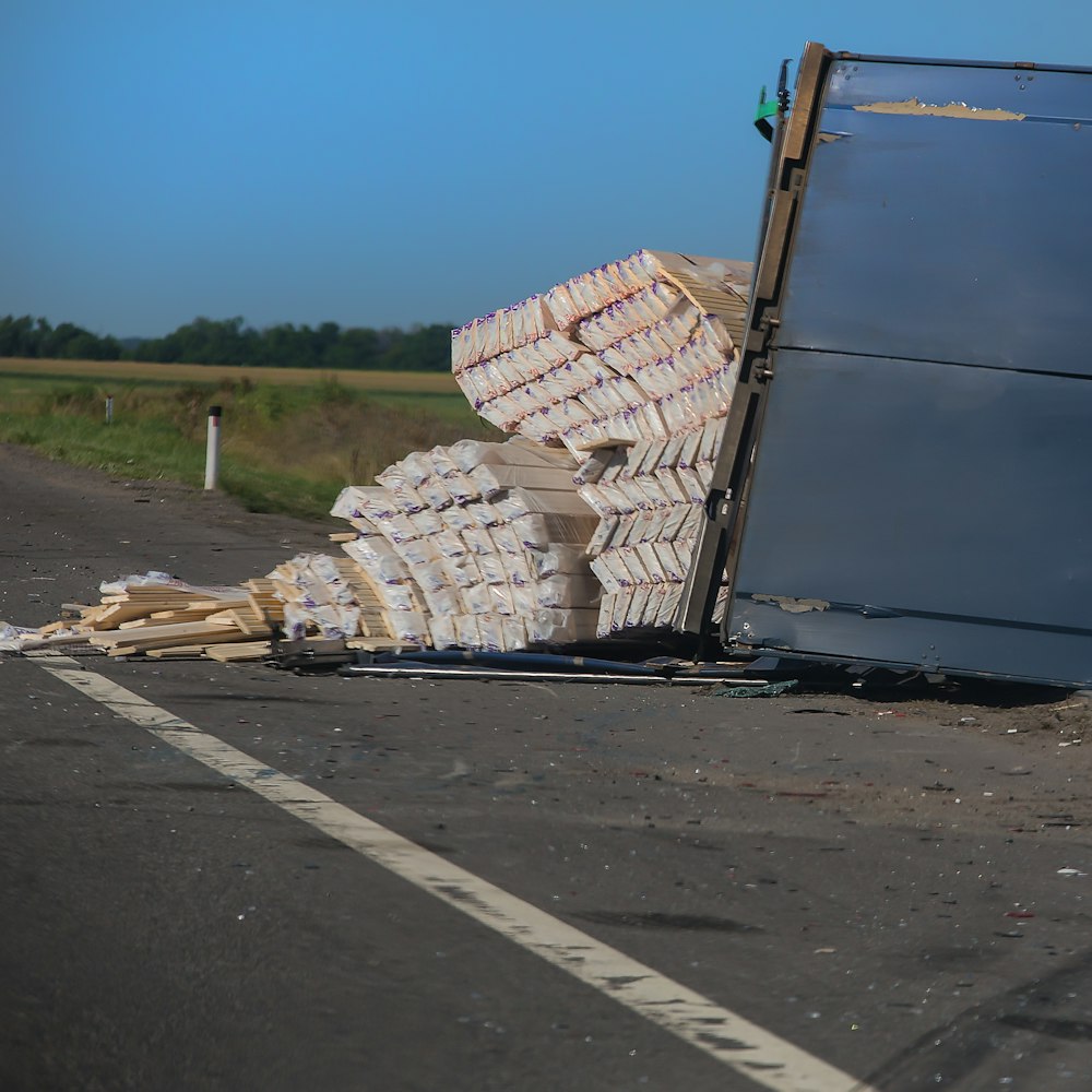 overloaded turned over truck