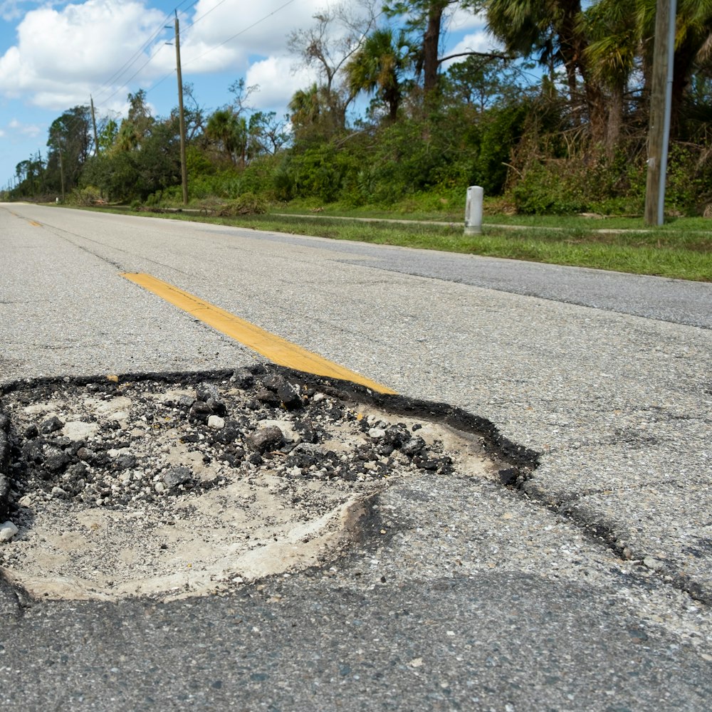 pothole on road