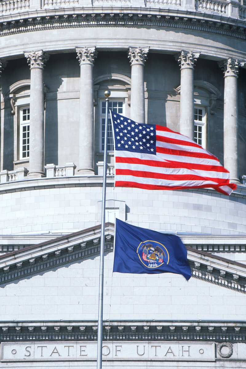 flags in front of courthouse