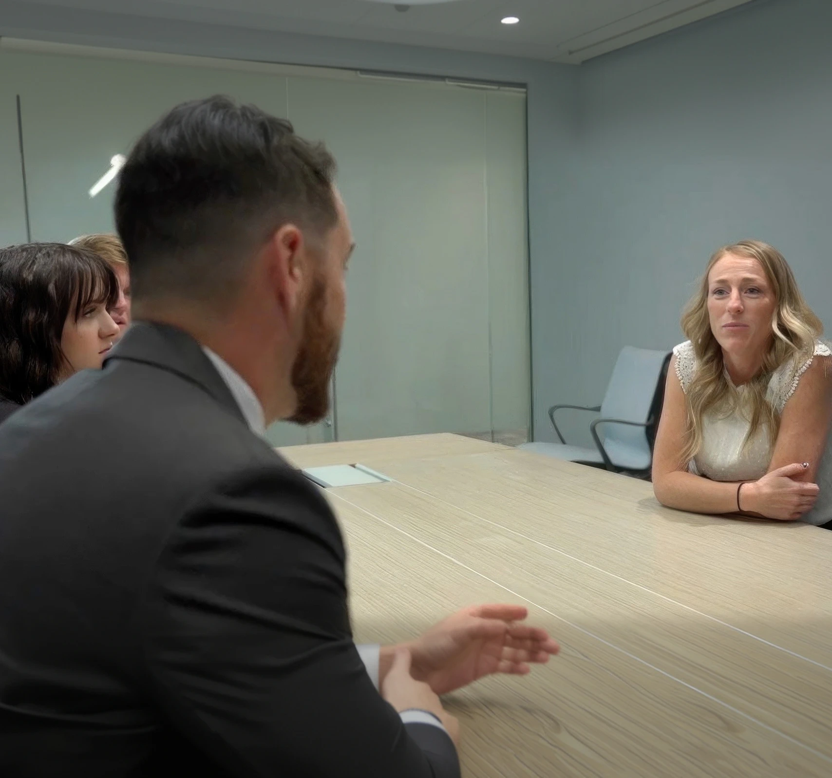 Attorney and staff meeting with client