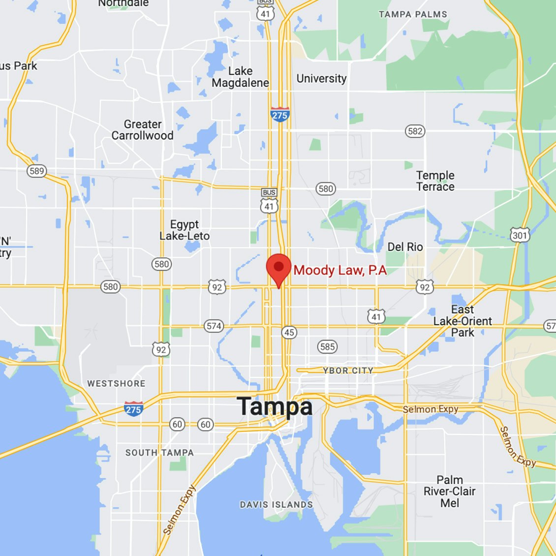 Tampa location on a map