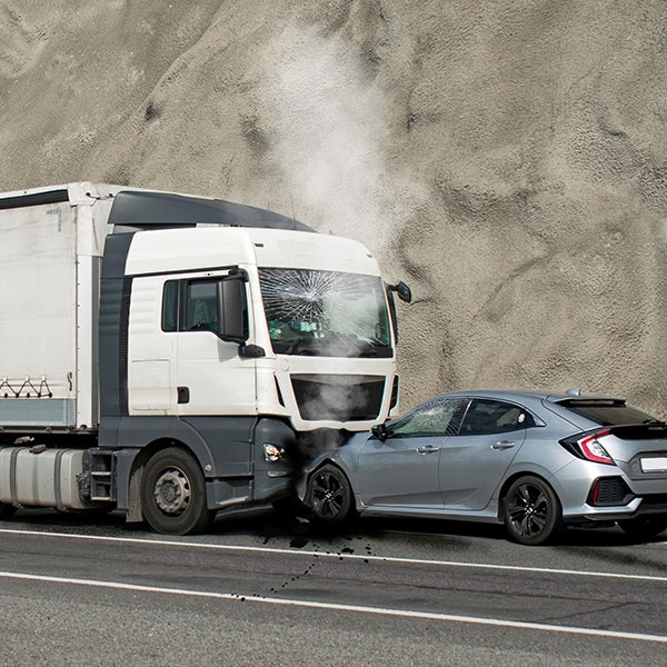 Truck and car accident scene