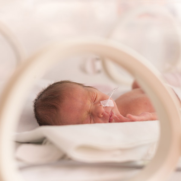 a newborn baby in an incubator