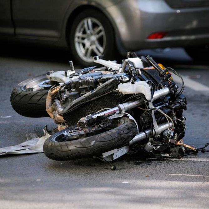 Motorcycle on its side after an accident