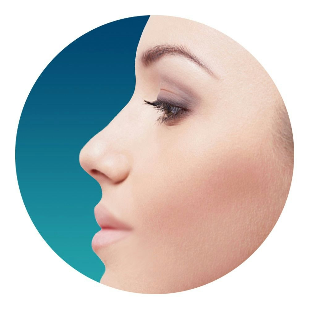 Circle graphic of a woman's nose