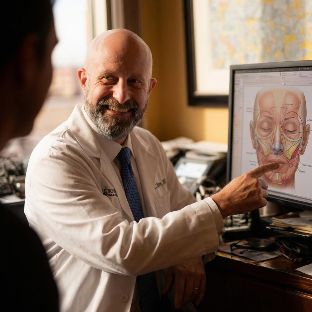 Doctor pointing at screen