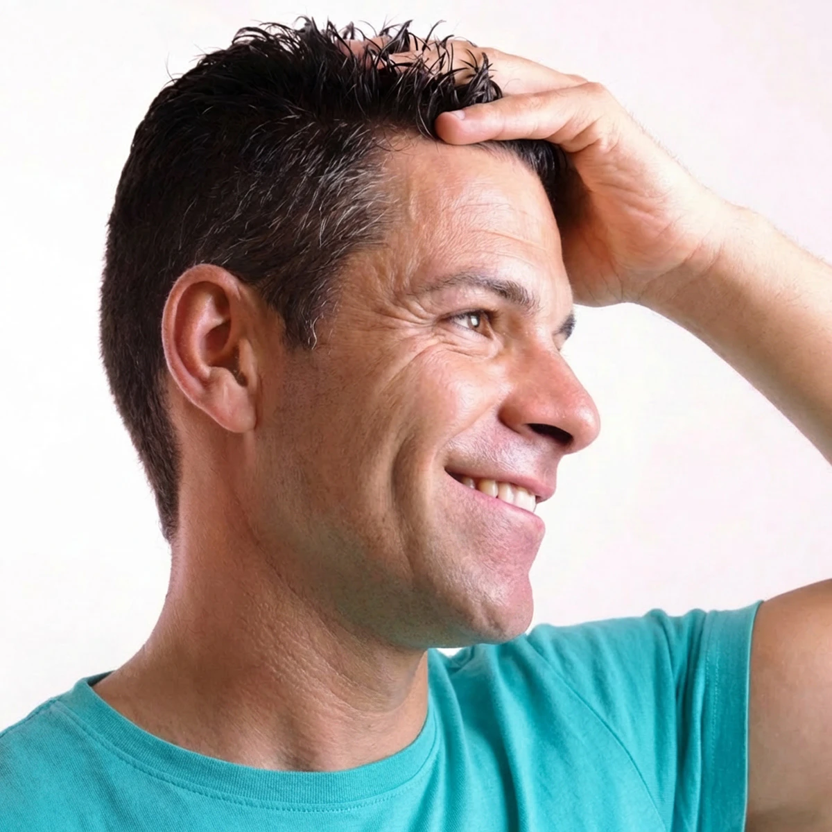 man with hand in his hair