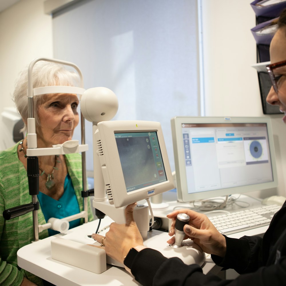 Older woman having advanced optical imaging done