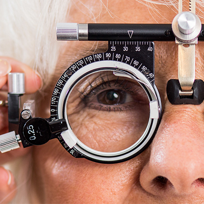 Patient having peripheral vision tested