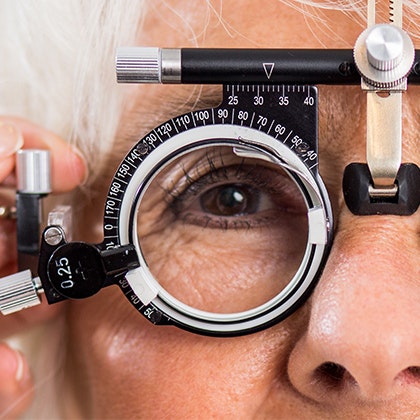 Patient having peripheral vision tested