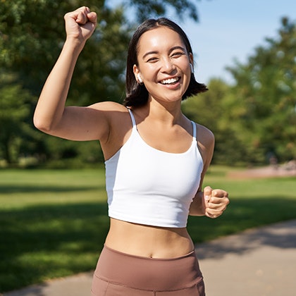 Eyelid surgery candidate exercising