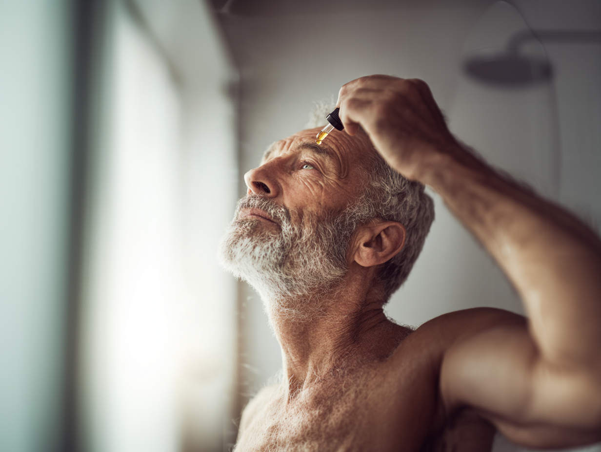 senior man placing eyedrops