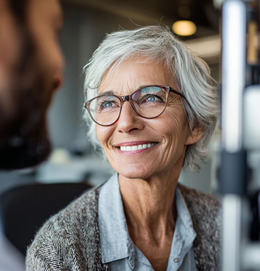 Woman with glasses on smiling