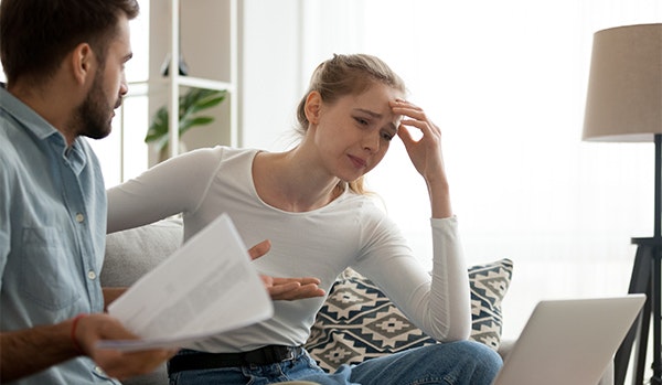 Distressed medical malpractice victim with paperwork
