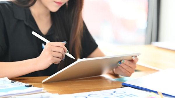 woman completing form